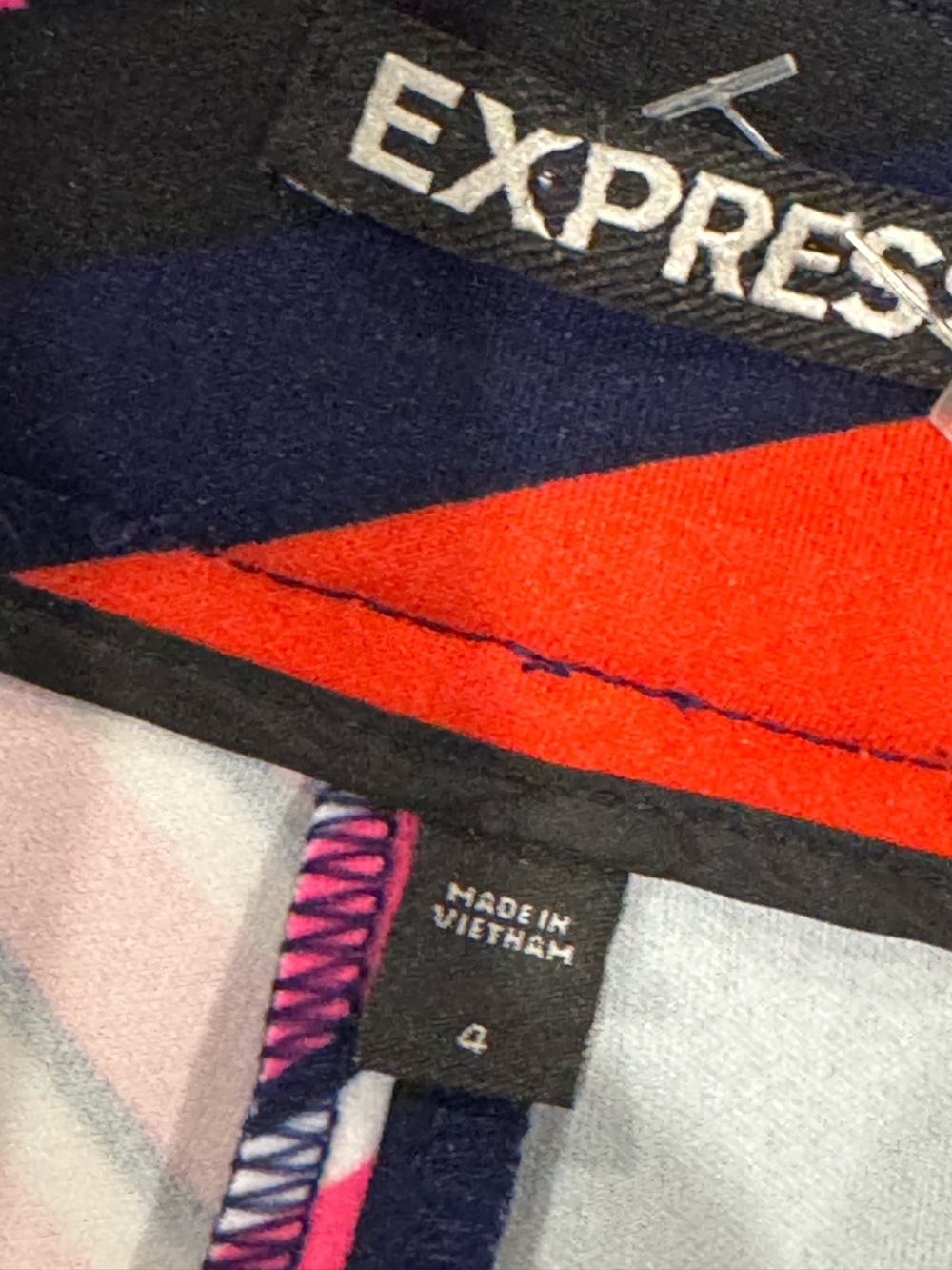 Express Striped Geo Print Women’s Shorts - Pink, Red & Navy - Picture 4 of 6